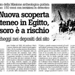 Il Paese nuovo, 9 febbraio 2011, G. Salicandro: «Nuova scoperta dell'Ateneo in Egitto, ma il tesoro è a rischio»