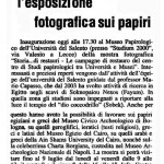 Nuovo Quotidiano di Puglia, 30 giugno 2010, N.D.P.: «Da oggi a Lecce l'esposizione fotografica sui papiri»
