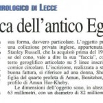 Nuovo Quotidiano di Puglia, 10 febbraio 2012, «Il 'cono' con dedica dell'antico Egitto»