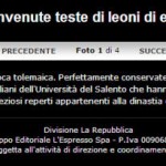 La Repubblica.it, 4 dicembre 2012, «Rinvenute teste di leoni di epoca tolemaica»